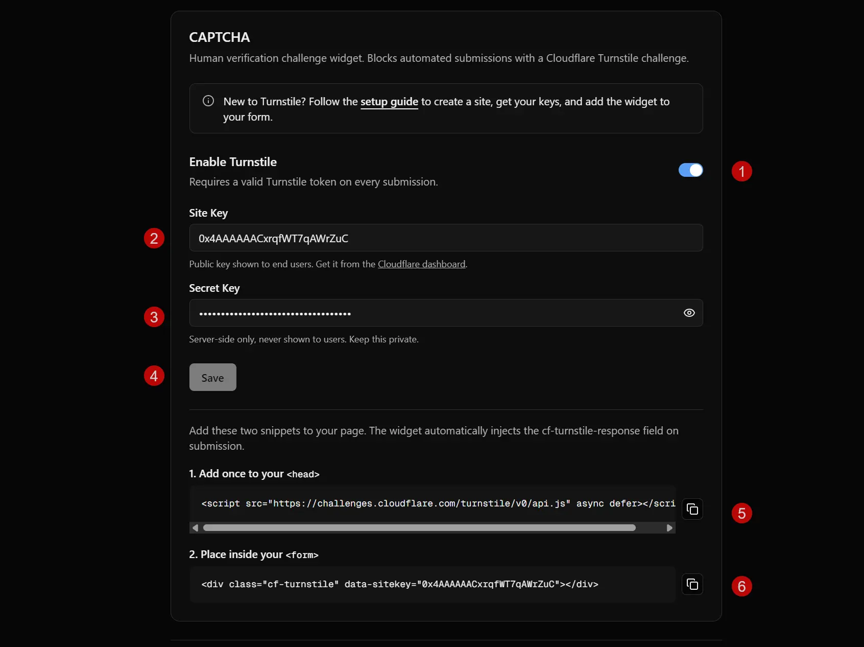 Formtorch Dashboard CAPTCHA settings setup
