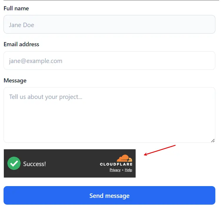 Dipslay a contact form with Cloudflare Turnstile widget